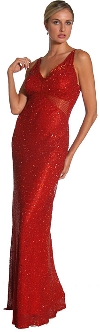 Fully Beaded Slim Cut Formal Dress in Red color