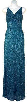 Fully Beaded Slim Cut Formal Dress in Teal color