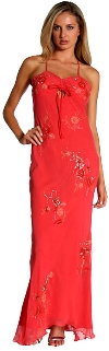Floral Beaded Full Length Formal Dress in Rose Pink/Coral