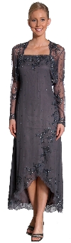 2 Piece Floral Beaded Formal Dress in Charcoal color