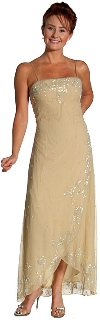 2 Piece Floral Beaded Formal Dress in Taupe color