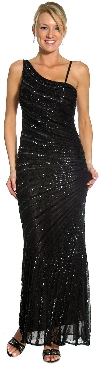 Striped Sequin Beaded Formal Evening Dress in Black