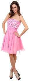 Main image of Strapless Sequin Flower Bodice Tulle Short Prom Dress