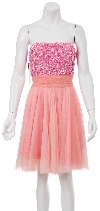Strapless Sequin Flower Bodice Tulle Short Prom Dress Pink/Peach on dress form, crystal-centered sequin flowers