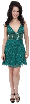 Fully Beaded V-Neck Short Dress in Jade Green