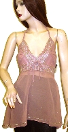 Halter and Empire Cut Top with Silver Beadwork in Dusty Rose