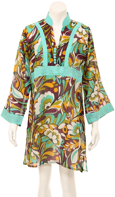 Long Sleeve Floral Print Aqua Summer Dress