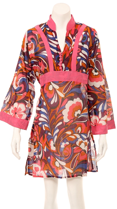 Long Sleeve Floral Print Pink Summer Dress