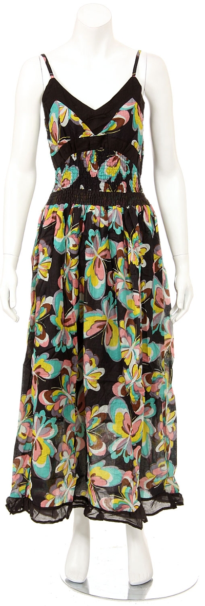 Spaghetti Strapped Butterfly Print Summer Dress in Black