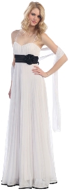 Roman Inspired Long Formal Dress with Floral Applique in White/Black