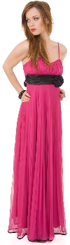 Roman Inspired Long Formal Dress with Floral Applique in Magenta