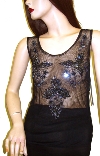 Main image of Sleeveless Net Top with Tri-Floral Beadwork