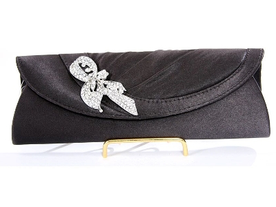 Satin Evening Bag with Studded Brooche in Purple