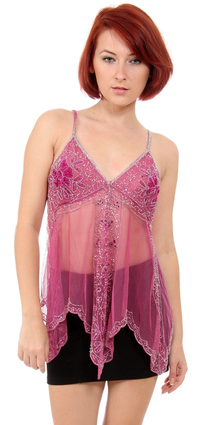 Asymmetric Embellished English Net Top