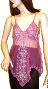 Main image of Asymmetric Net Top with Silver  Floral Beading