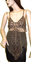 Asymmetric Spaghetti Net Top with Mocha or Silver Beading in Mocha