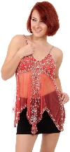 Main image of Asymmetric Spaghetti Net Top with Mocha or Silver Beading