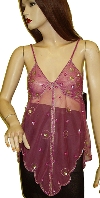 Main image of Asymmetric Net Top with Petal Sequin Accent