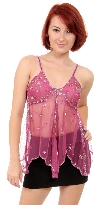 Main image of Spaghetti Strapped Petal Beaded Translucent Top