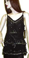 Ruffled and Beaded Spaghetti Strapped Top in Black