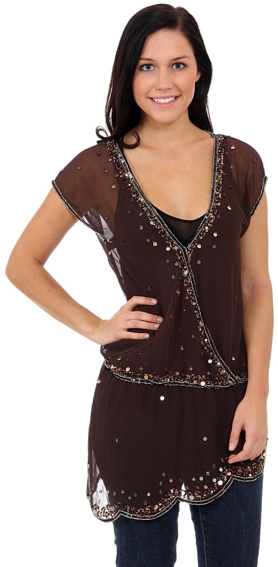 Tinkling Asymmetric Beaded Top