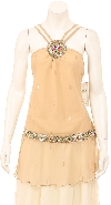 Double Strapped Assymetrical Sequined Top in Taupe