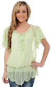 Short Sleeved Assymetric Sheer Top in Apple Green