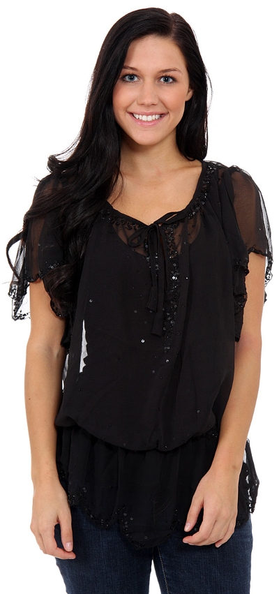 Short Sleeved Assymetric Sheer Top