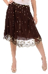 Bead Embellished Knee Length Skirt  in Brown