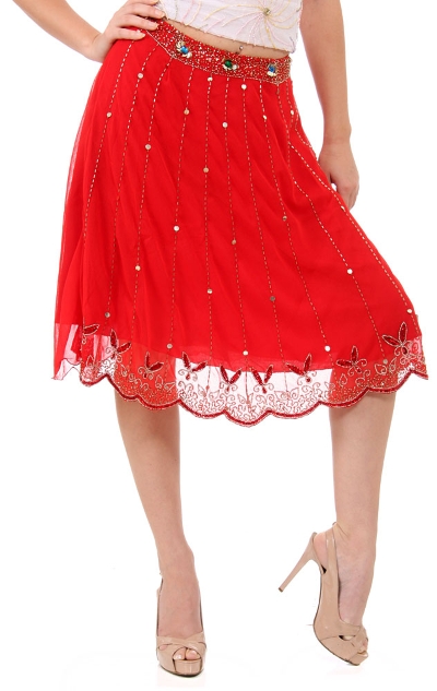 Bead Embellished Knee Length Skirt