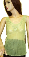 Hand Beaded Sheer Sleeveless Top in Apple Green