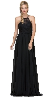 Lace Bodice Criss Cross Back Long Bridesmaid Dress in Black