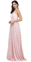 Lace Bodice Criss Cross Back Long Bridesmaid Dress in Blush