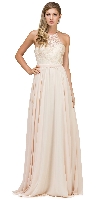 Lace Bodice Criss Cross Back Long Bridesmaid Dress in Champaign