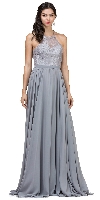Main image of Lace Bodice Criss Cross Back Long Bridesmaid Dress