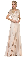 Main image of Boat Neck Half Sleeves Beaded Mesh Top Long Formal MOB Dress