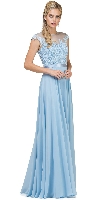 Main image of Embroidered Mesh Bodice Long Chiffon Prom Formal Dress