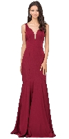 Deep V-Neck Drop Waist Long Formal Evening Dress in Burgundy