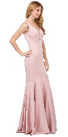 Deep V-Neck Drop Waist Long Formal Evening Dress in Disty Pink