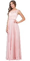 Main image of Lace Bodice Beaded Waist Long Chiffon Bridesmaid Dress