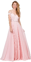 Cold Shoulder Beaded Lace Bodice Long Prom Dress in Blush