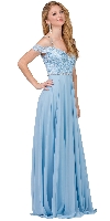 Main image of Cold Shoulder Beaded Lace Bodice Long Prom Dress