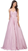 V-Neck Adjustable Straps Pleated Bust Long Prom Dress in Dusty Pink