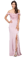Off-the-Shoulder Lace Accent Top Long Prom Dress in Dusty Pink