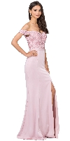Off-the-Shoulder Lace Accent Top Long Prom Dress in an alternative image