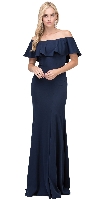 Ruffled Off-the-Shoulder Princess Cut Long Prom Dress in Navy