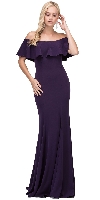 Ruffled Off-the-Shoulder Princess Cut Long Prom Dress in Plum