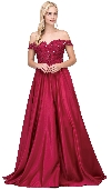Sweetheart Off-the-Shoulder Lace Bust Long Prom Dress in Burgundy