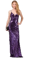 Deep V-Neck Spaghetti Straps Long Sequins Prom Dress in Purple