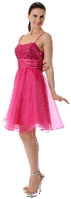 Sequin Bodice Crystal Mesh Skirt Short Party Dress in Fuchsia